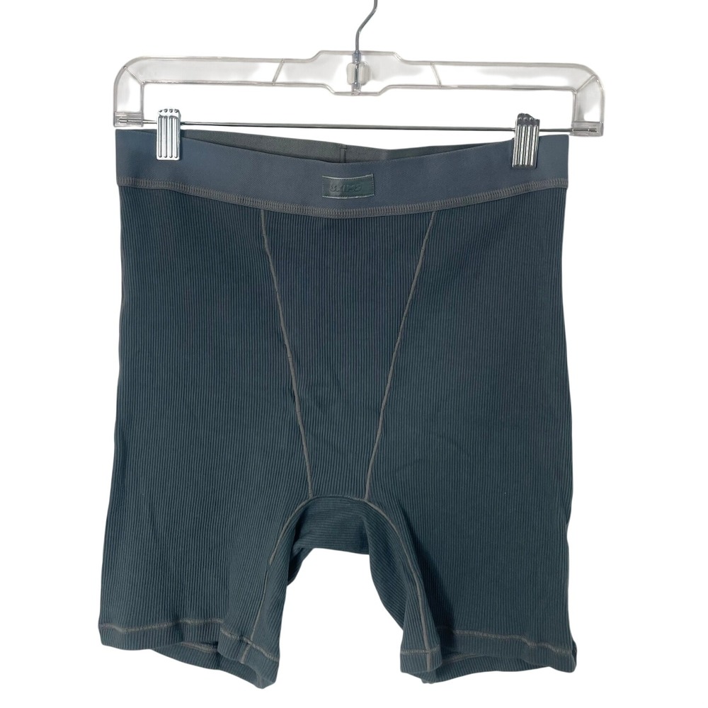 NEW Skims Cotton Rib Boxer Shorts Women Medium Blue Kyanite Loungewear Basics